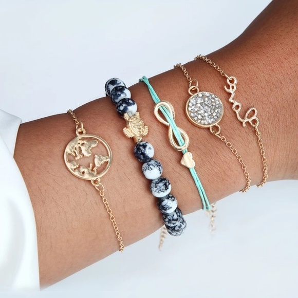 Charm Bracelet Anklet 5 Piece Set - Picture 1 of 7